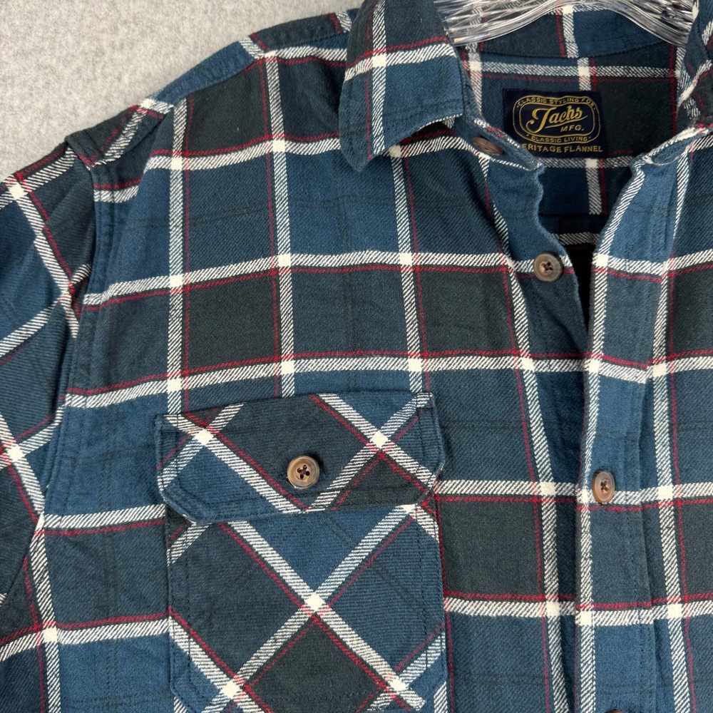 Jachs MFG Heritage Flannel Mens L Navy Teal Plaid Cotton Workwear Cabincore